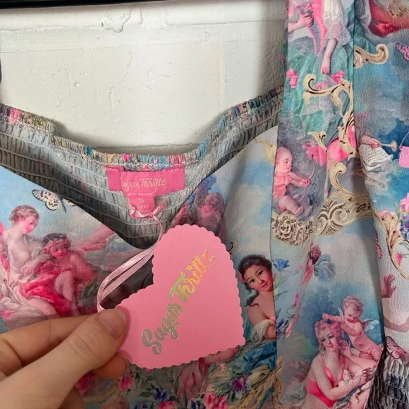 NWT Sugar Thrillz Baroque Pattern Puff Sleeve Crop Top - Picture 6 of 6